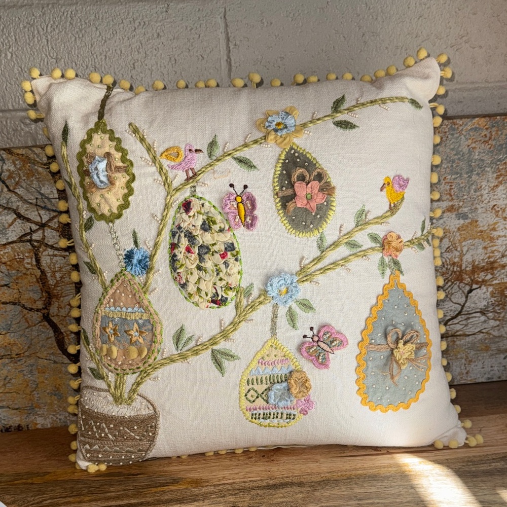 Embroidered Pier 1 Spring Easter Motif Decorative Pillow